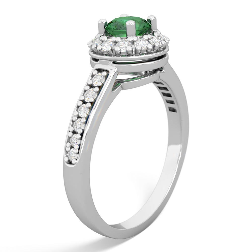 Lab Emerald Diamond Halo 14K White Gold ring R5370