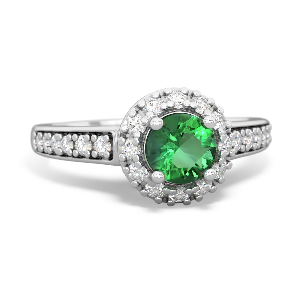 Lab Emerald Diamond Halo 14K White Gold ring R5370