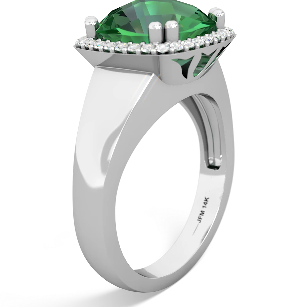 Lab Emerald Halo Cocktail 14K White Gold ring R2544