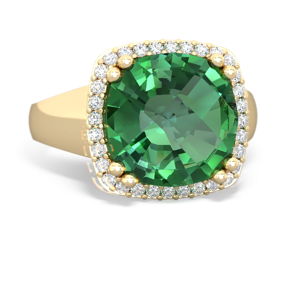 Lab Emerald Halo Cocktail 14K Yellow Gold ring R2544