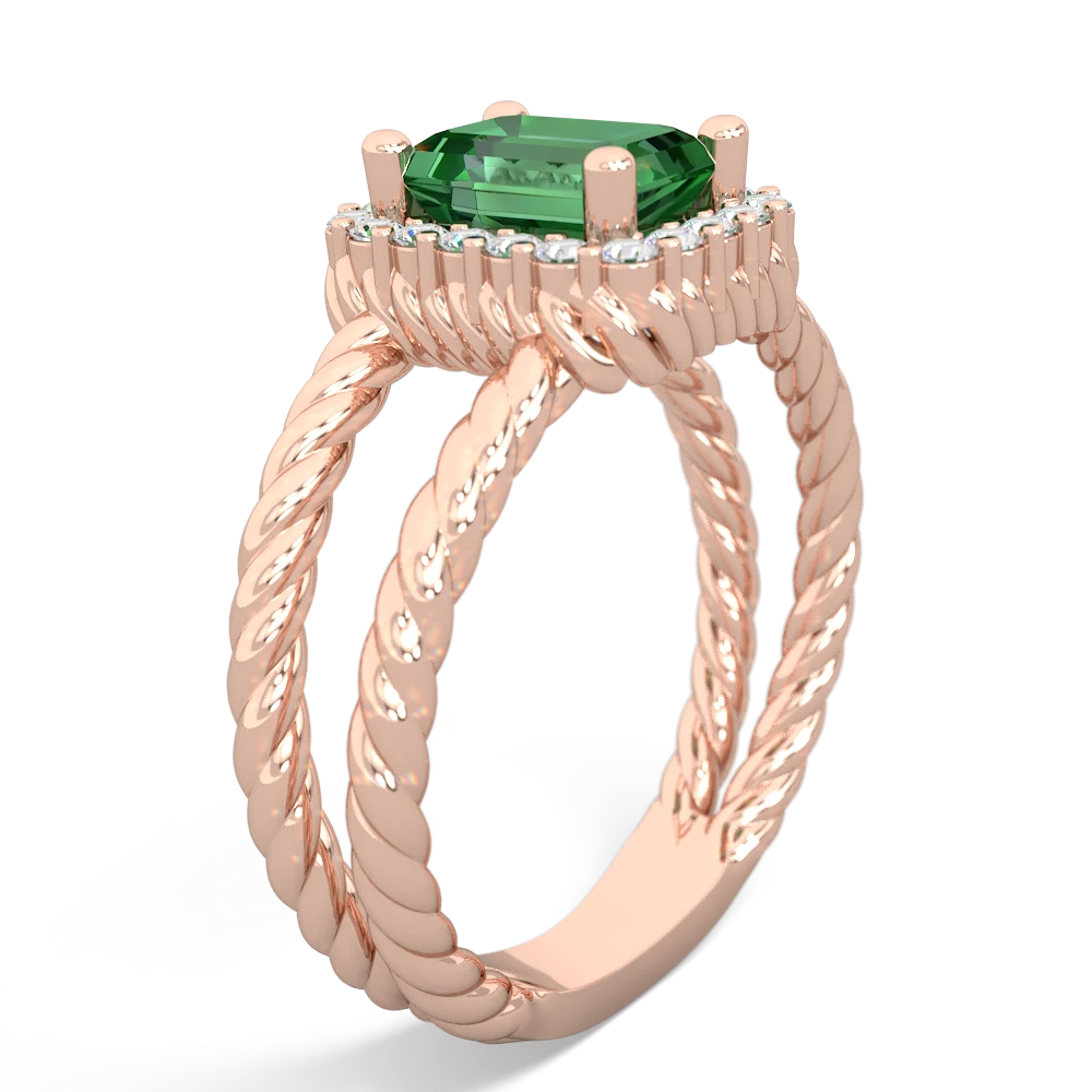 Lab Emerald Rope Split Band 14K Rose Gold ring R2628