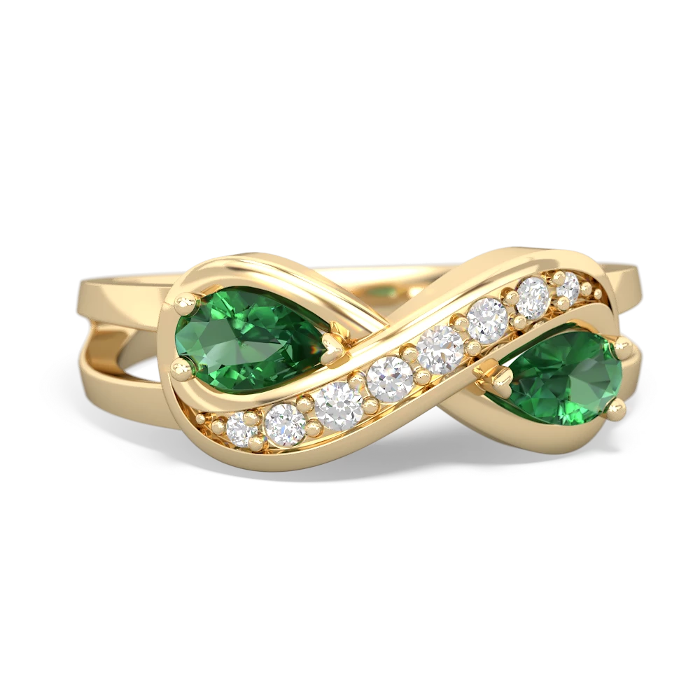 Lab Emerald Diamond Infinity 14K Yellow Gold ring R5390