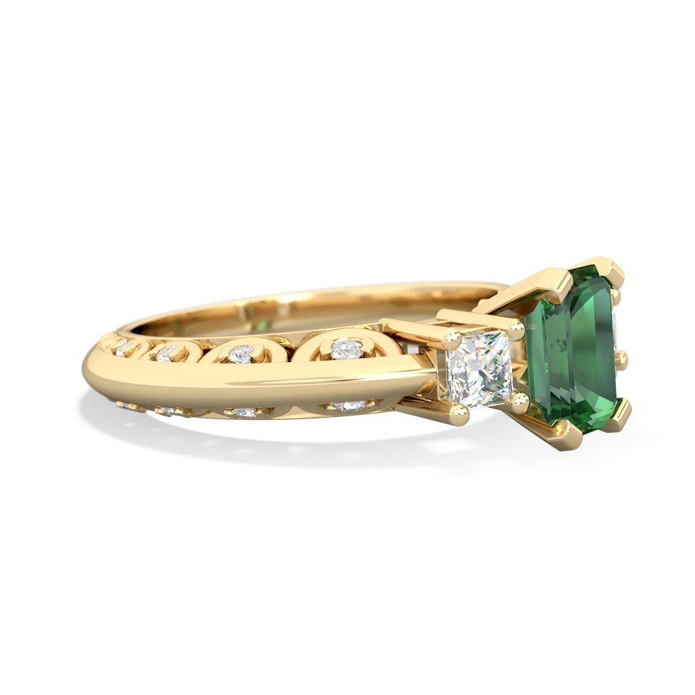 Lab Emerald Art Deco Diamond 7X5 Emerald-Cut Engagement 14K Yellow Gold ring R20017EM