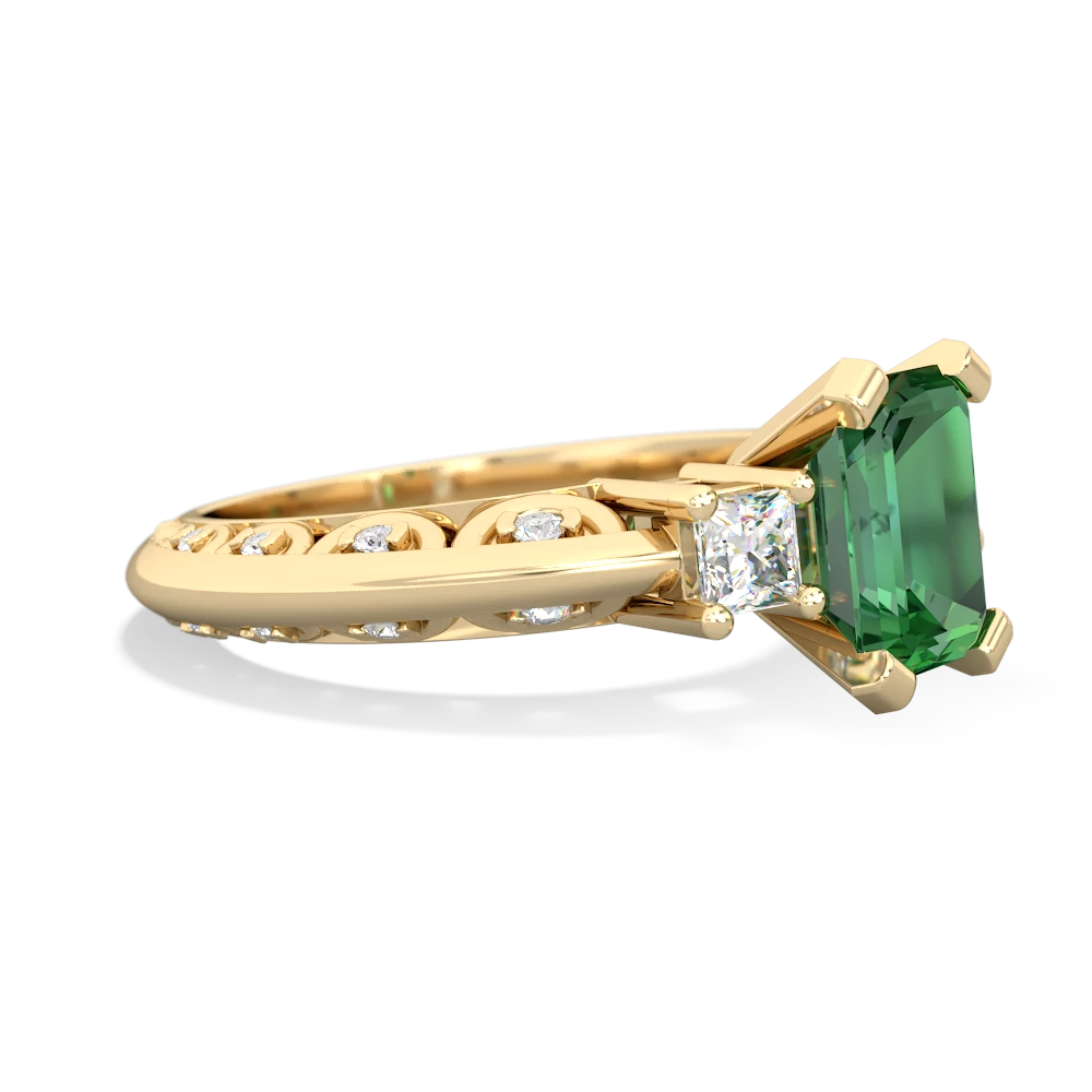 Lab Emerald Art Deco Diamond 8X6 Emerald-Cut Engagement 14K Yellow Gold ring R20018EM