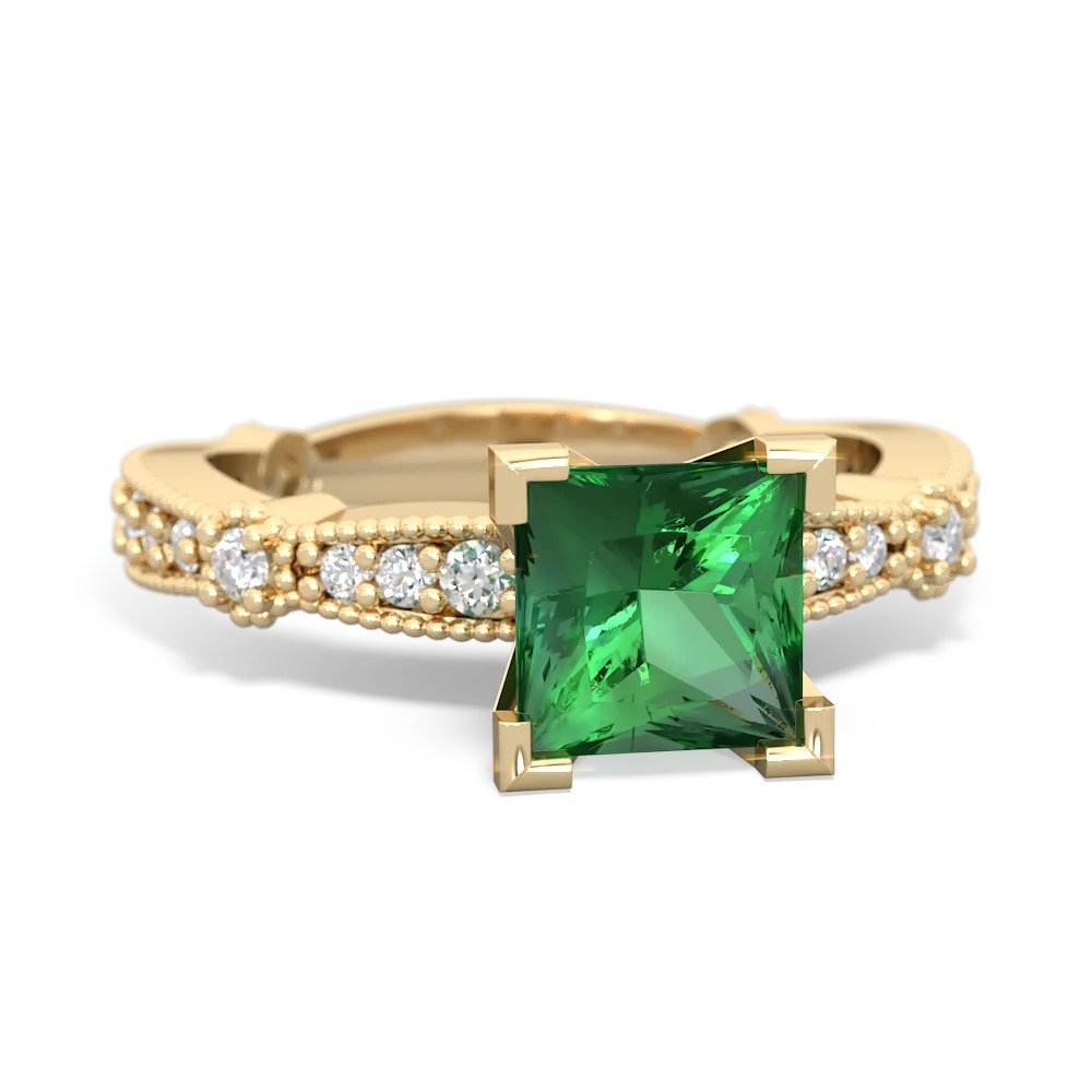 Lab Emerald Sparkling Tiara 6Mm Princess 14K Yellow Gold ring R26296SQ