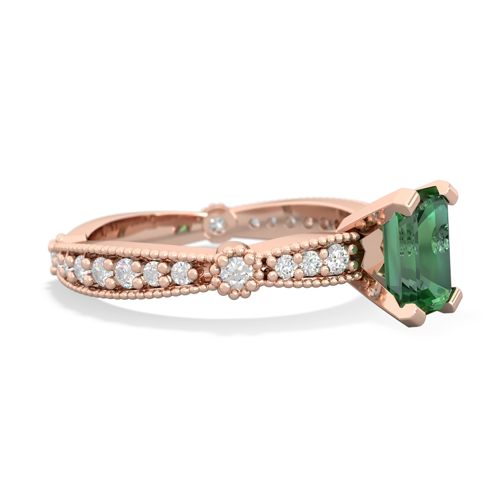 Lab Emerald Sparkling Tiara 7X5mm Emerald-Cut 14K Rose Gold ring R26297EM