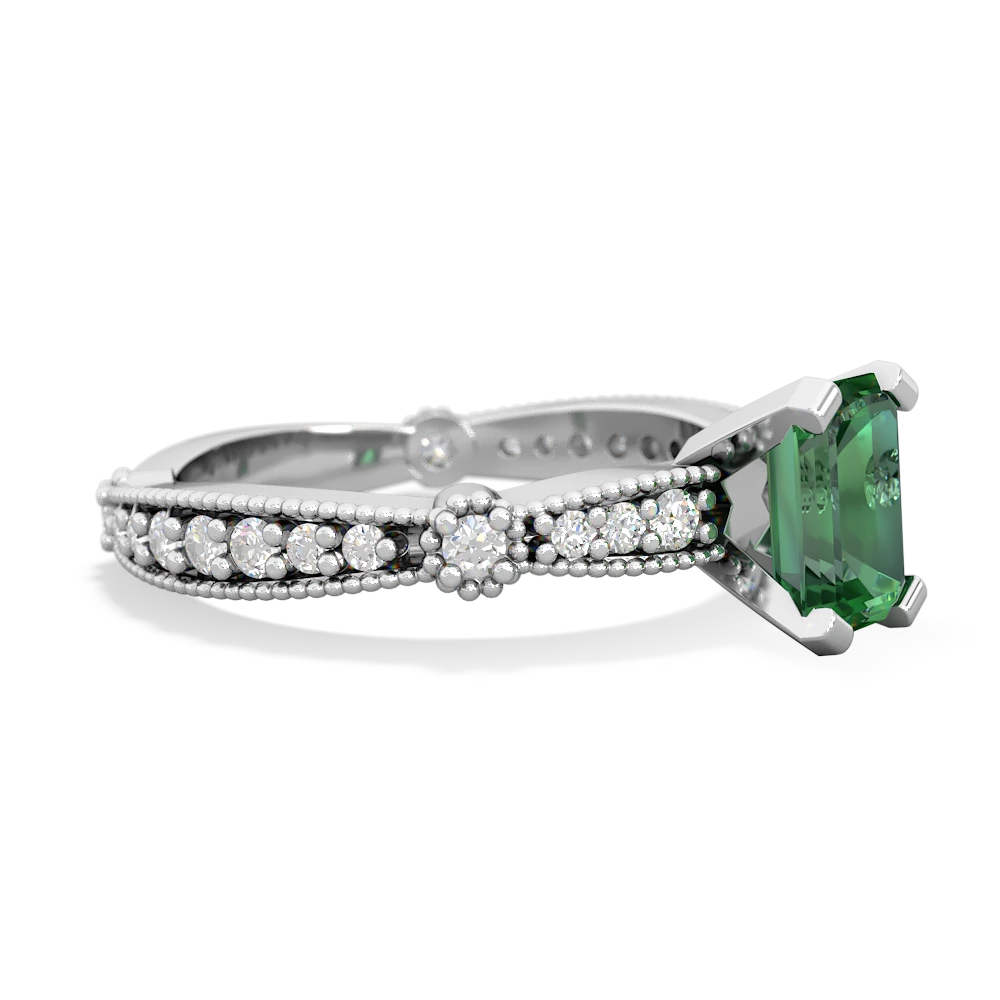 Lab Emerald Sparkling Tiara 7X5mm Emerald-Cut 14K White Gold ring R26297EM