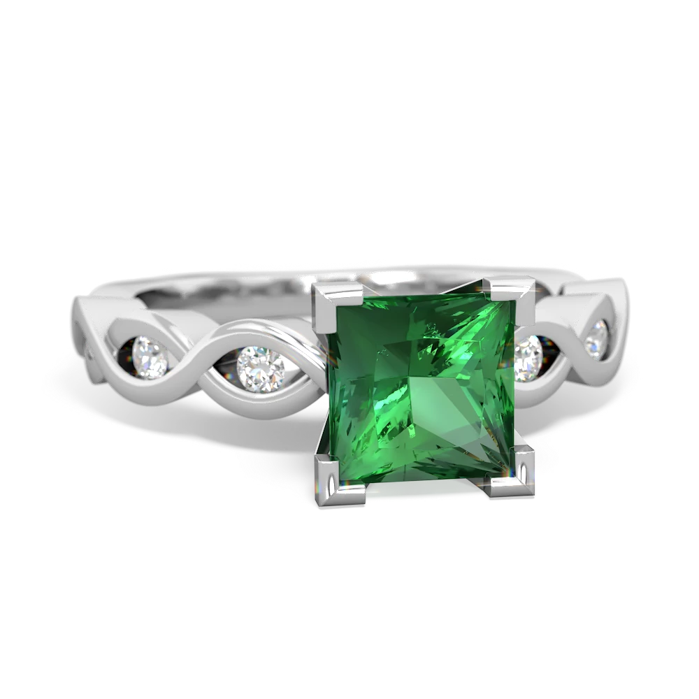 Lab Emerald Infinity 6Mm Princess Engagement 14K White Gold ring R26316SQ