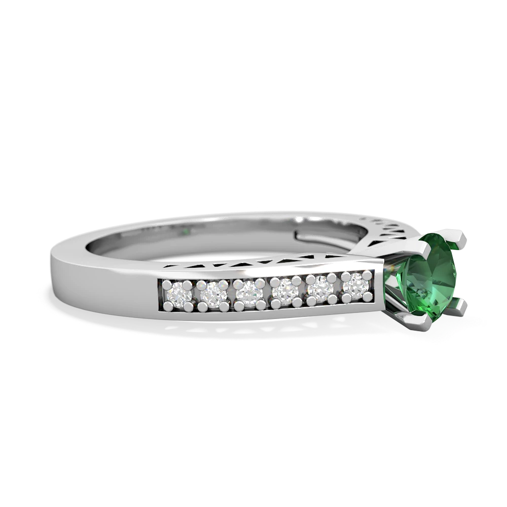 Lab Emerald Art Deco Engagement 5Mm Round 14K White Gold ring R26355RD