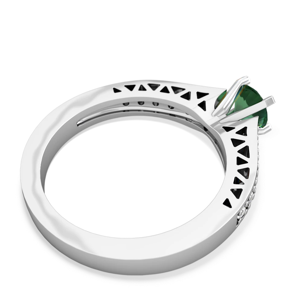 Lab Emerald Art Deco Engagement 5Mm Round 14K White Gold ring R26355RD