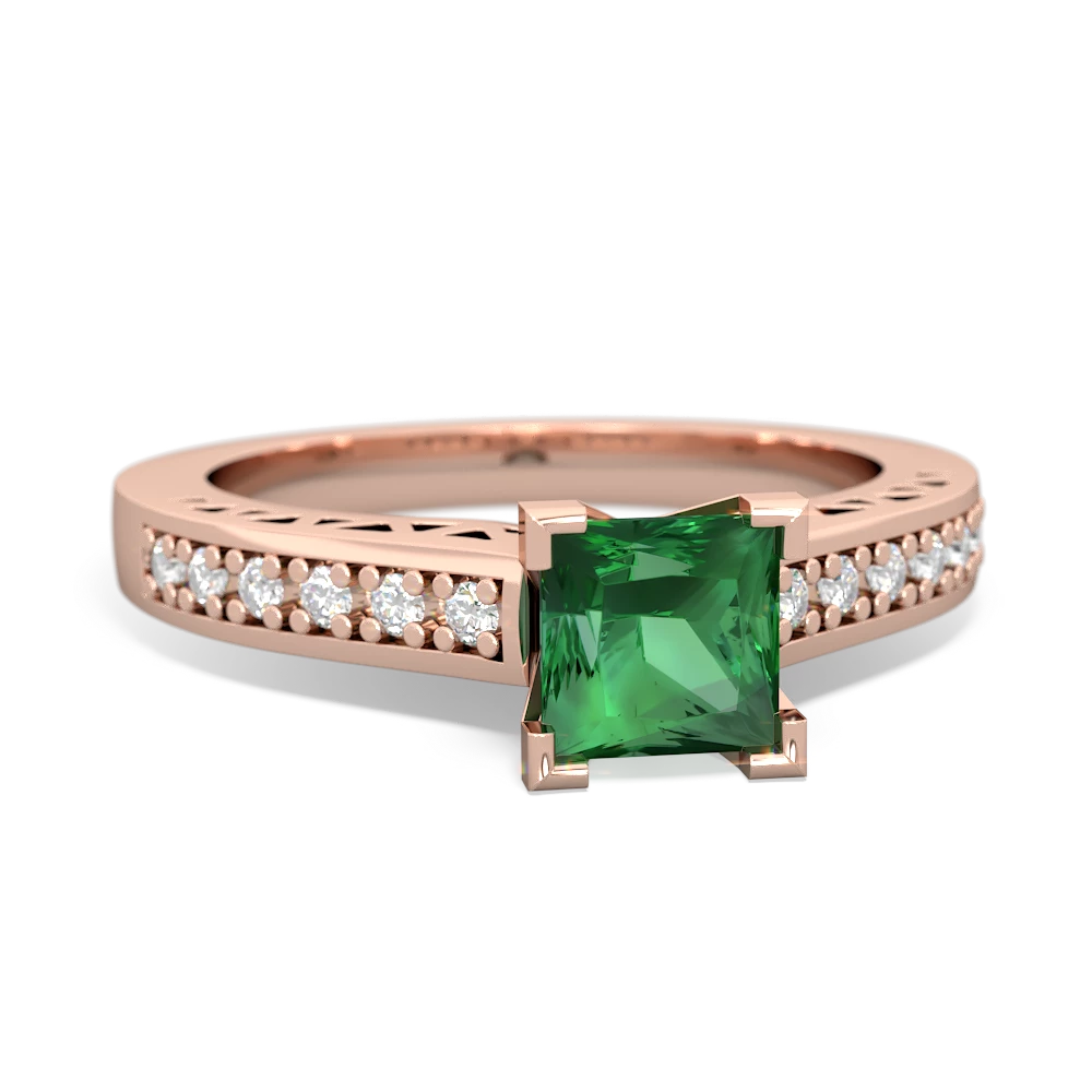 Lab Emerald Art Deco Engagement 5Mm Square 14K Rose Gold ring R26355SQ