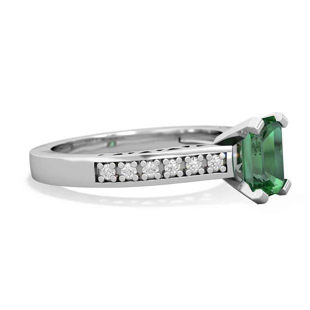 Lab Emerald Art Deco Engagement 7X5mm Emerald-Cut 14K White Gold ring R26357EM