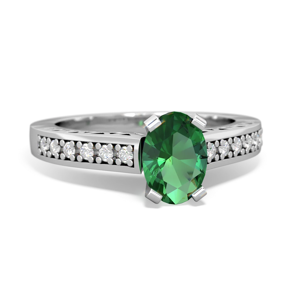 Lab Emerald Art Deco Engagement 7X5mm Oval 14K White Gold ring R26357VL