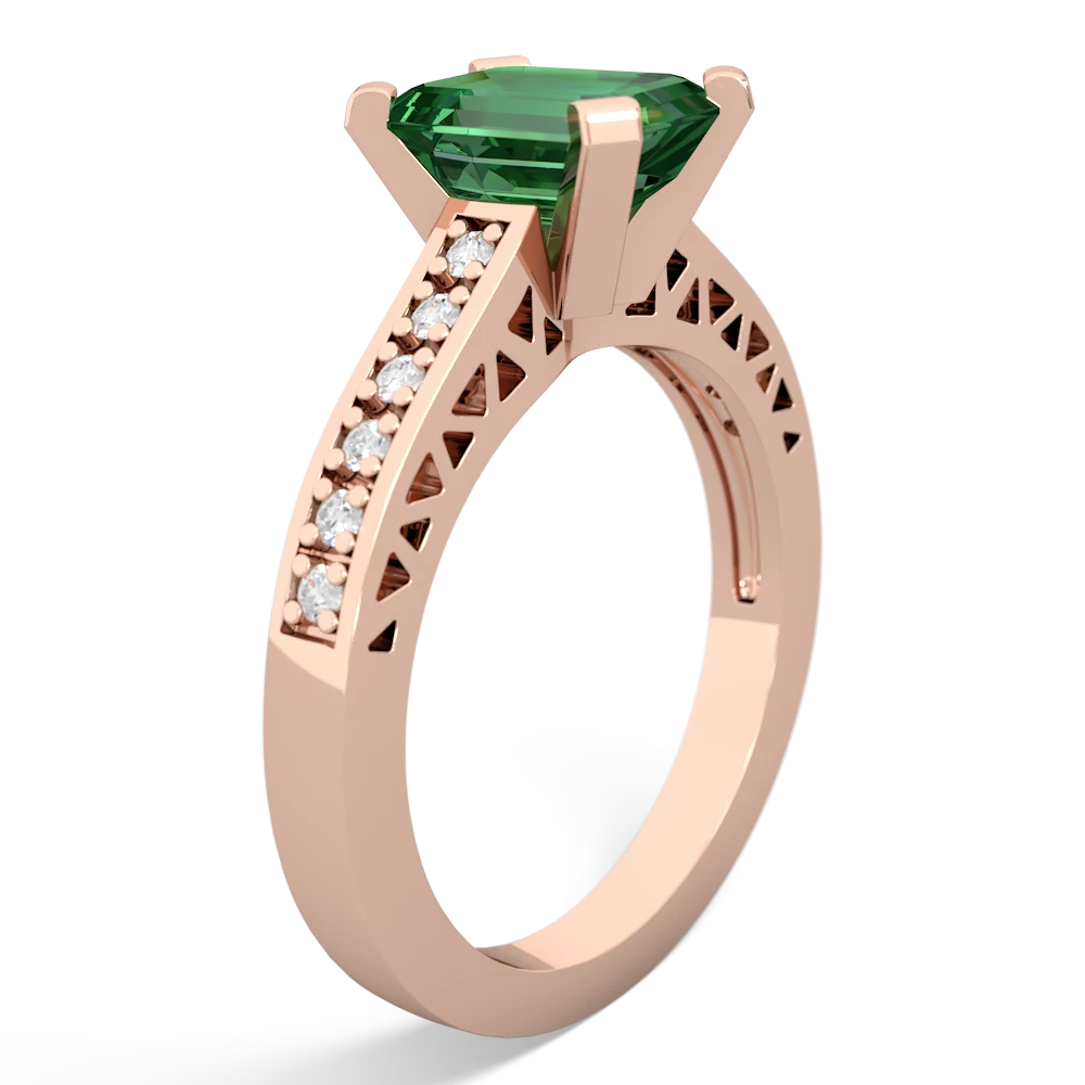 Lab Emerald Art Deco Engagement 8X6mm Emerald-Cut 14K Rose Gold ring R26358EM