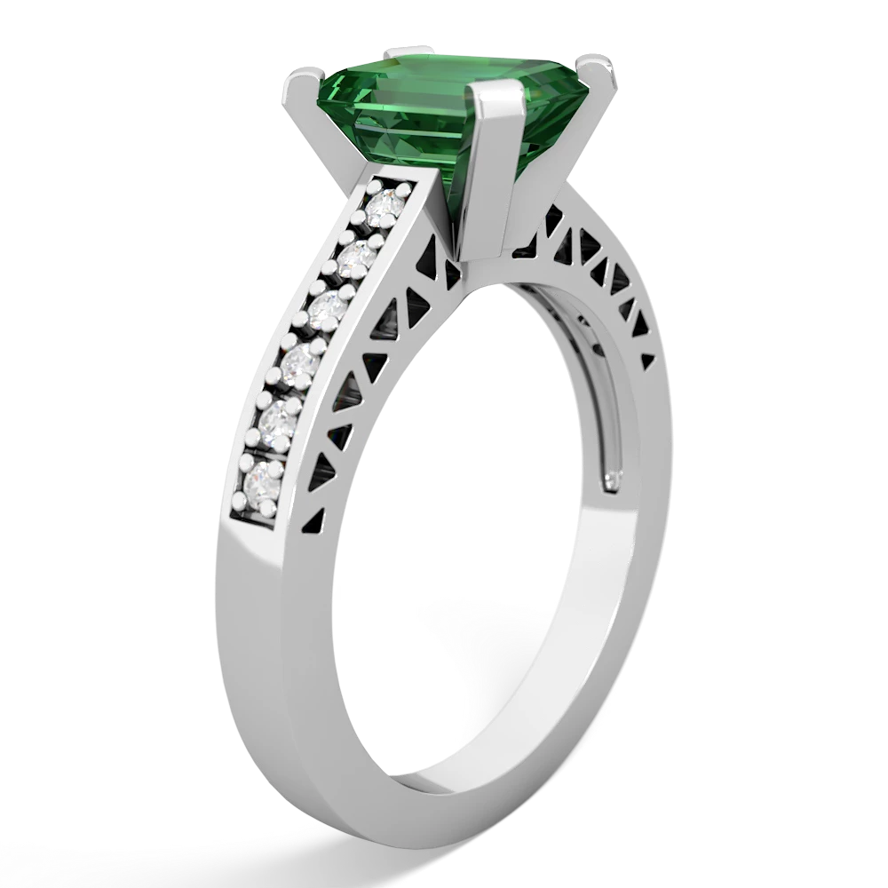 Lab Emerald Art Deco Engagement 8X6mm Emerald-Cut 14K White Gold ring R26358EM