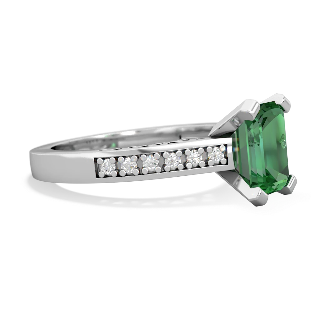 Lab Emerald Art Deco Engagement 8X6mm Emerald-Cut 14K White Gold ring R26358EM