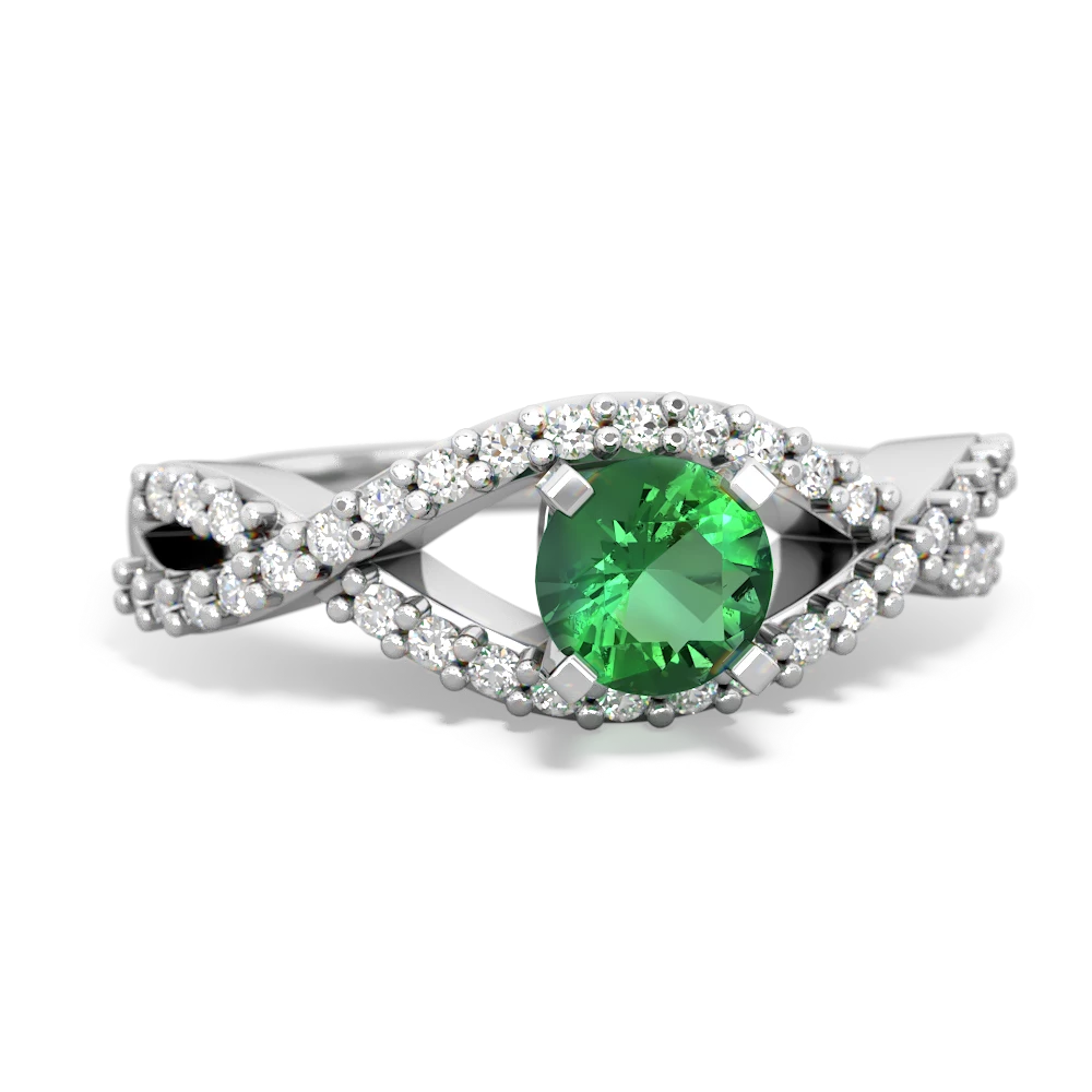 Lab Emerald Diamond Twist 5Mm Round Engagment  14K White Gold ring R26405RD