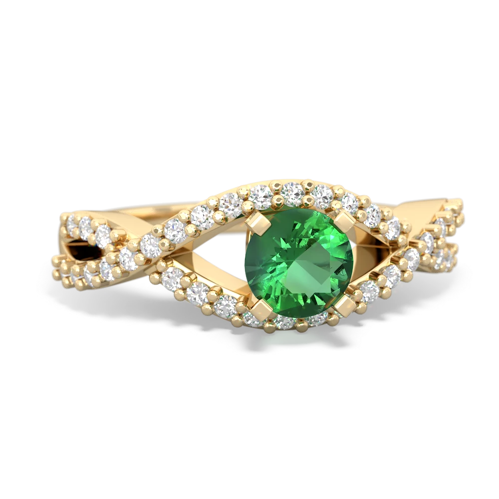 Lab Emerald Diamond Twist 5Mm Round Engagment  14K Yellow Gold ring R26405RD