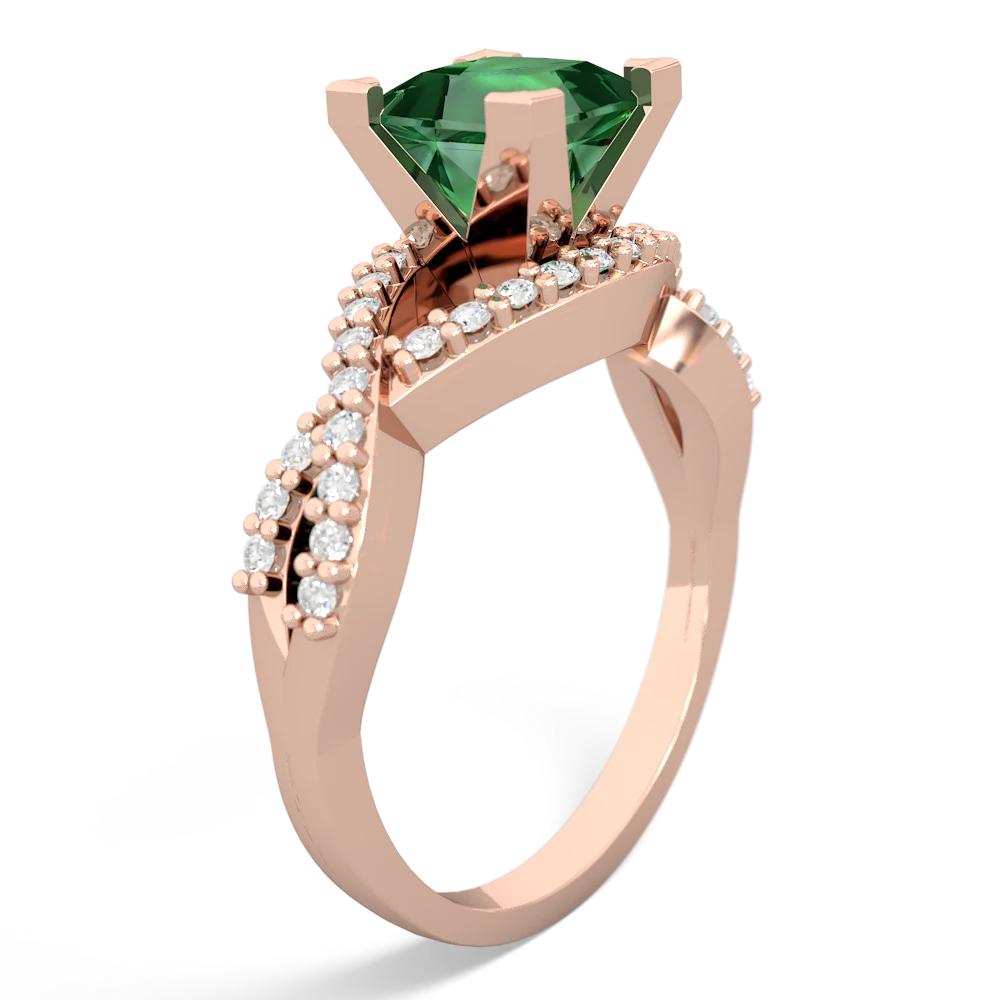 Lab Emerald Diamond Twist 6Mm Princess Engagment  14K Rose Gold ring R26406SQ