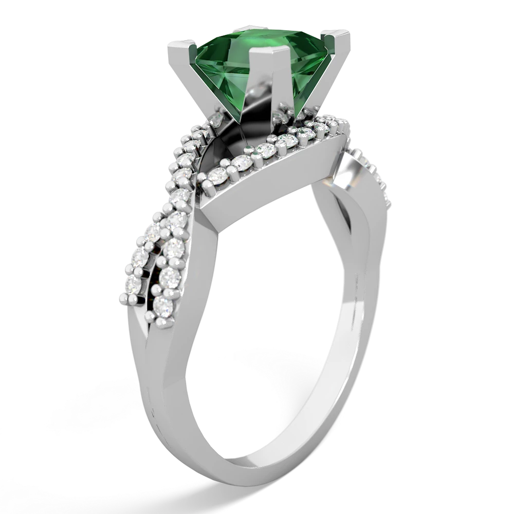 Lab Emerald Diamond Twist 6Mm Princess Engagment  14K White Gold ring R26406SQ