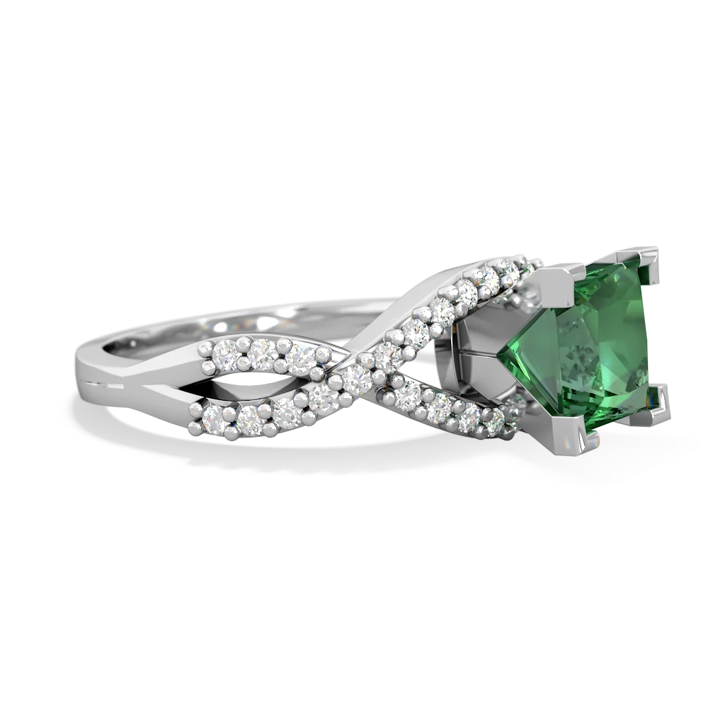 Lab Emerald Diamond Twist 6Mm Princess Engagment  14K White Gold ring R26406SQ