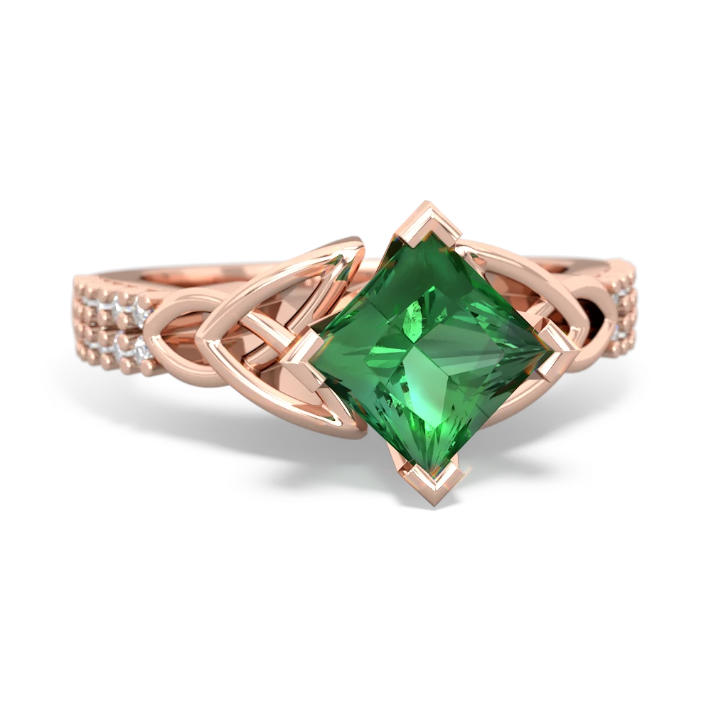 Lab Emerald Celtic Knot 6Mm Princess Engagement 14K Rose Gold ring R26446SQ