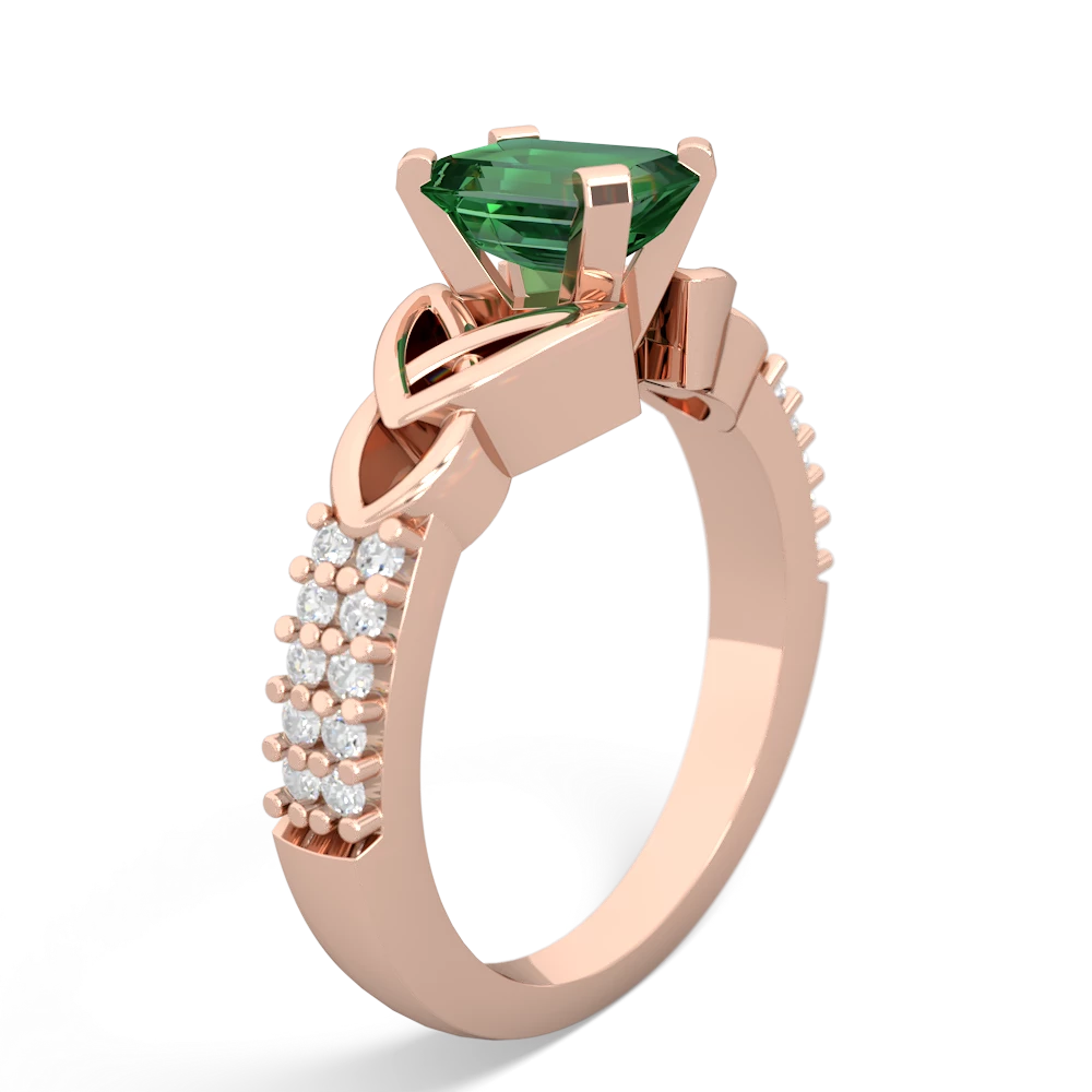 Lab Emerald Celtic Knot 7X5 Emerald-Cut Engagement 14K Rose Gold ring R26447EM