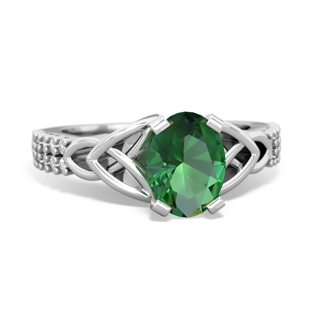 Lab Emerald Celtic Knot 8X6 Oval Engagement 14K White Gold ring R26448VL