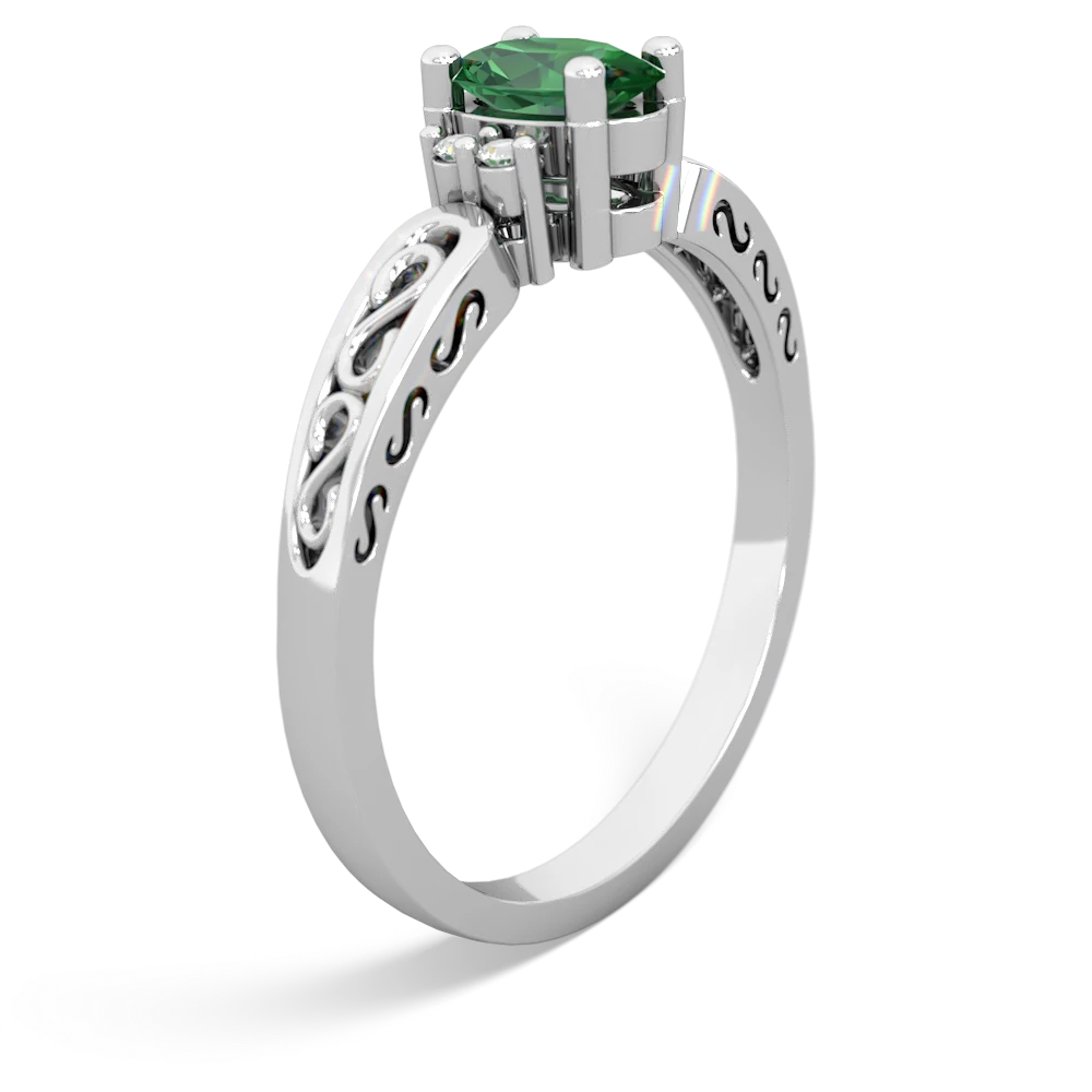 Lab Emerald Filligree Scroll Oval 14K White Gold ring R0812