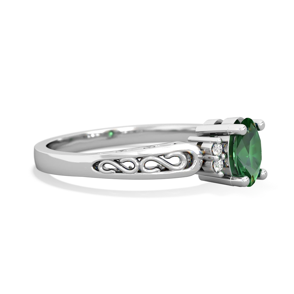 Lab Emerald Filligree Scroll Oval 14K White Gold ring R0812