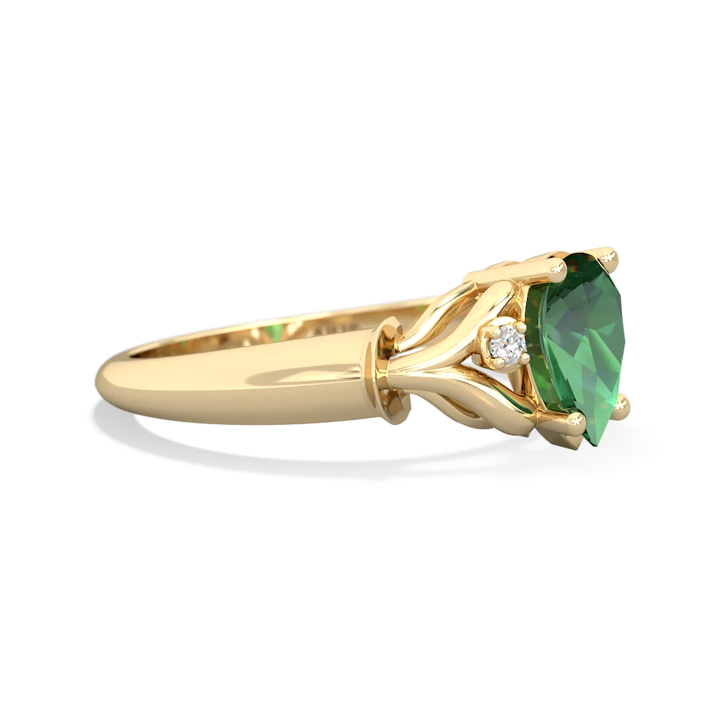 Lab Emerald Precious Pear 14K Yellow Gold ring R0826