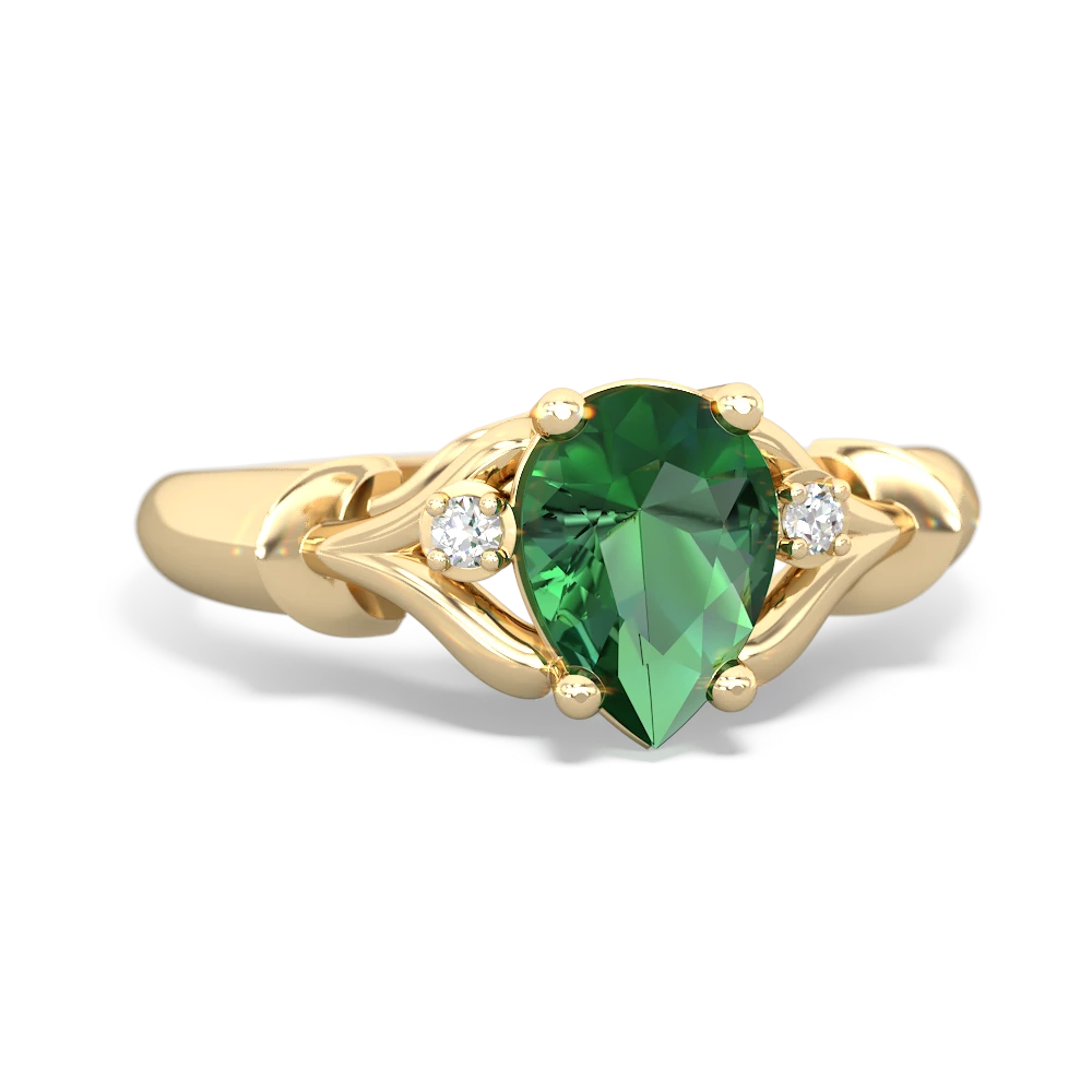 Lab Emerald Precious Pear 14K Yellow Gold ring R0826