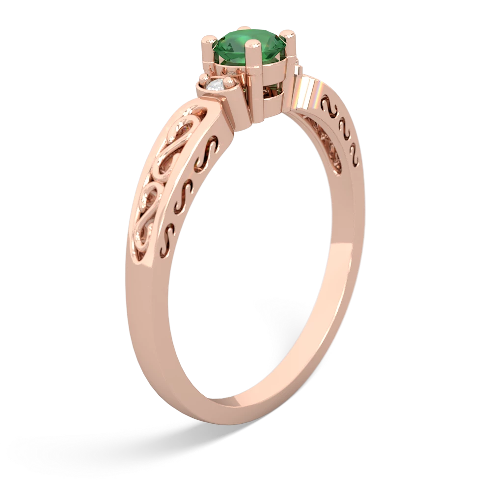 Lab Emerald Filligree Scroll Round 14K Rose Gold ring R0829