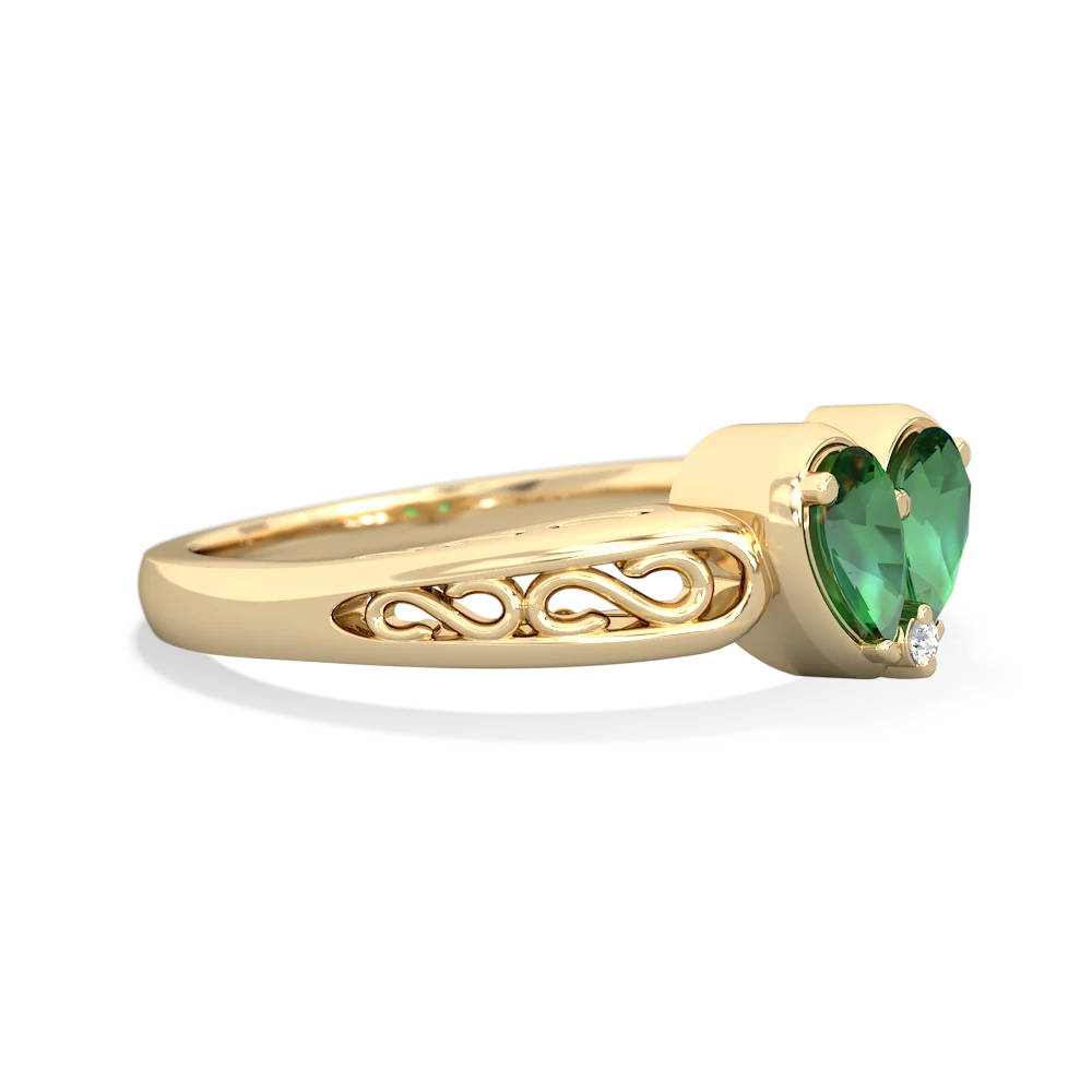 Lab Emerald Filligree 'One Heart' 14K Yellow Gold ring R5070