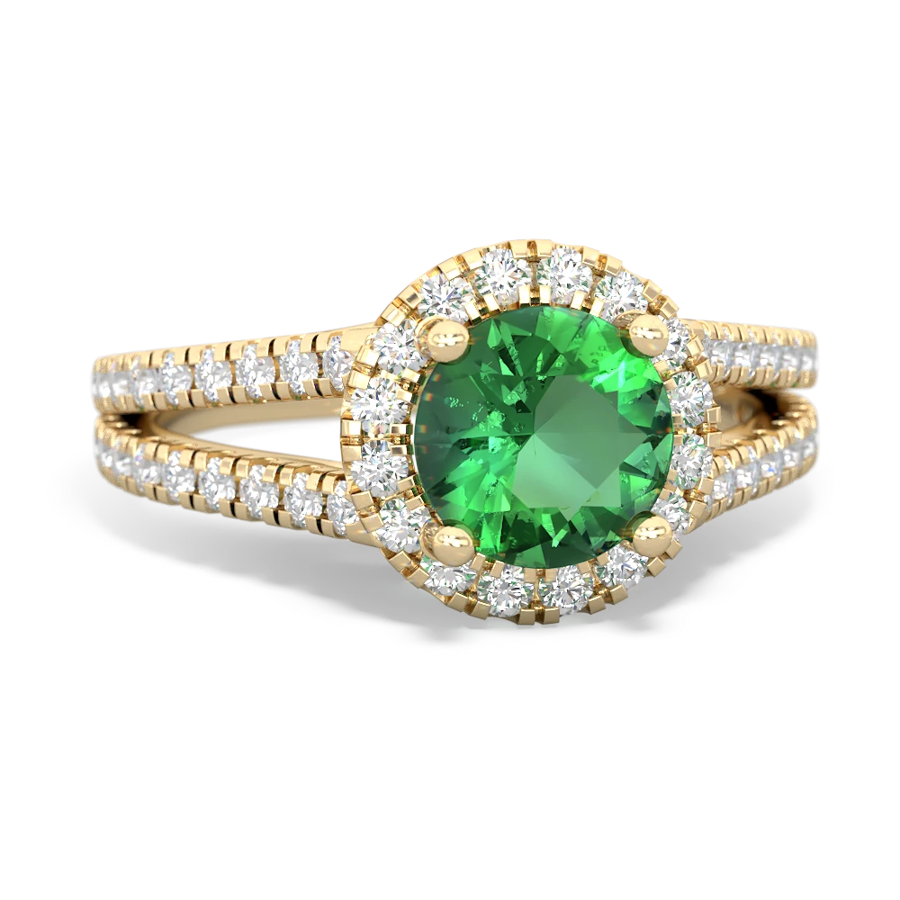 Lab Emerald Pave Halo 14K Yellow Gold ring R5490