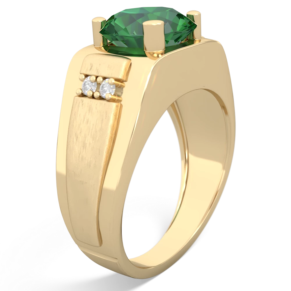 Lab Emerald Men's 9Mm Round 14K Yellow Gold ring R1822