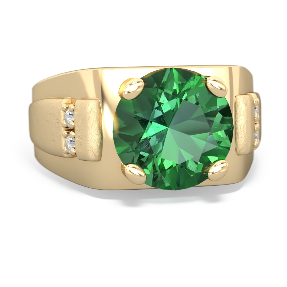 Lab Emerald Men's 9Mm Round 14K Yellow Gold ring R1822