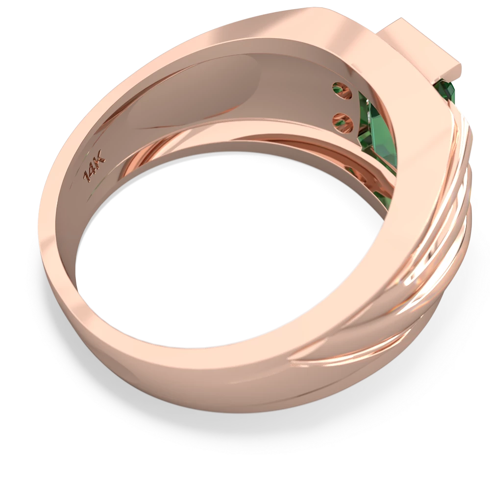 Lab Emerald Men's 9X7mm Emerald-Cut 14K Rose Gold ring R1835