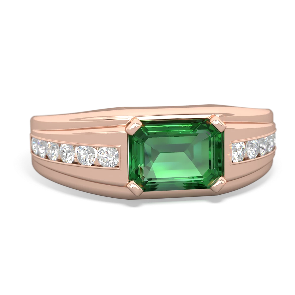 Lab Emerald Men's Diamond Channel 14K Rose Gold ring R0500