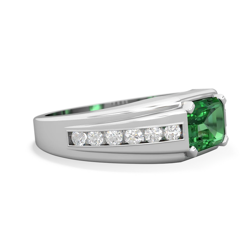 Lab Emerald Men's Diamond Channel 14K White Gold ring R0500