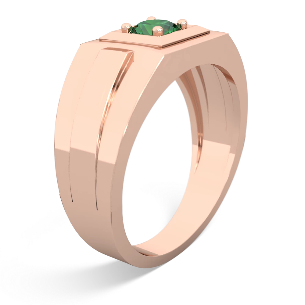 Lab Emerald Men's Squared Circle 14K Rose Gold ring R0480