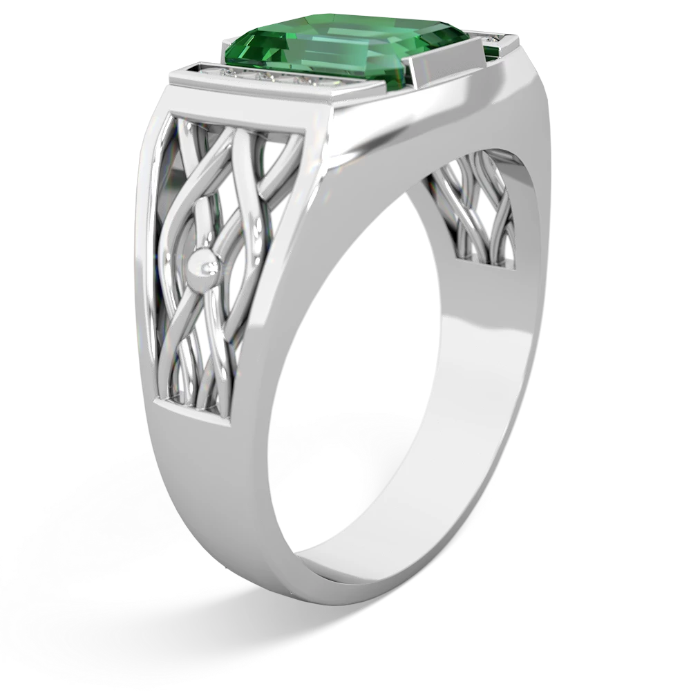 Lab Emerald Men's Vine 14K White Gold ring R0490