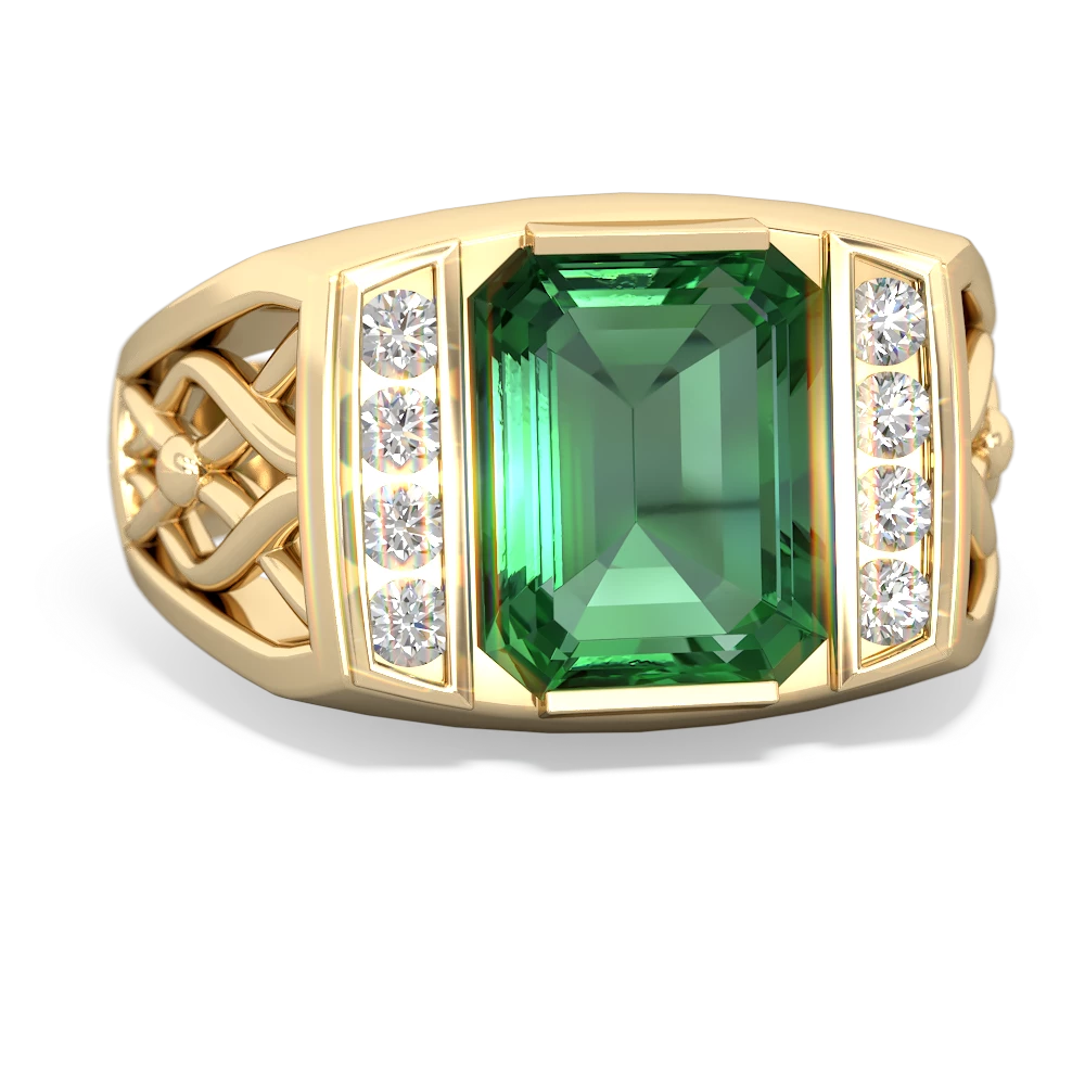 Lab Emerald Men's Vine 14K Yellow Gold ring R0490