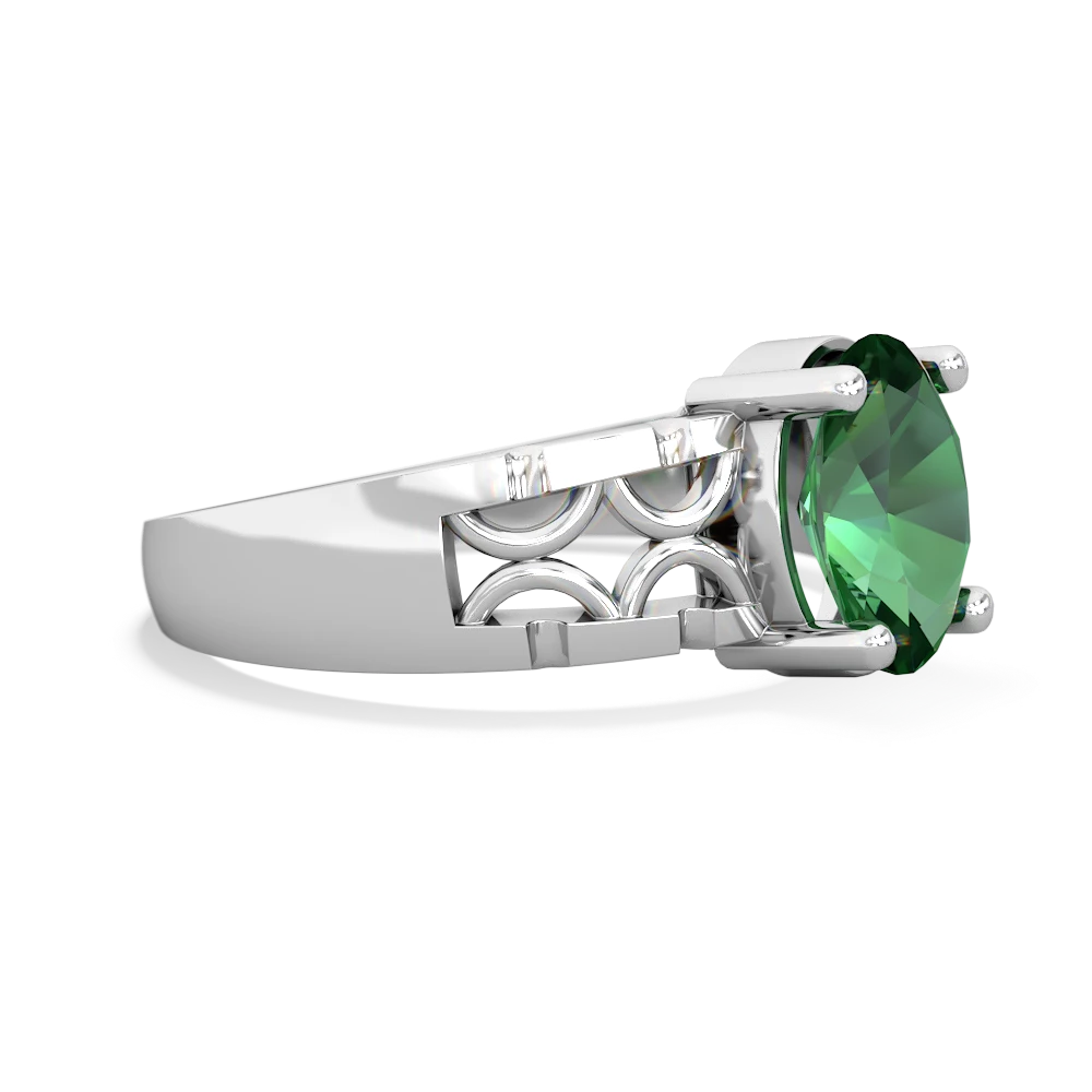 Lab Emerald Art Deco Filigree 14K White Gold ring R2322