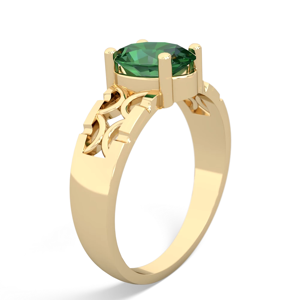 Lab Emerald Art Deco Filigree 14K Yellow Gold ring R2322