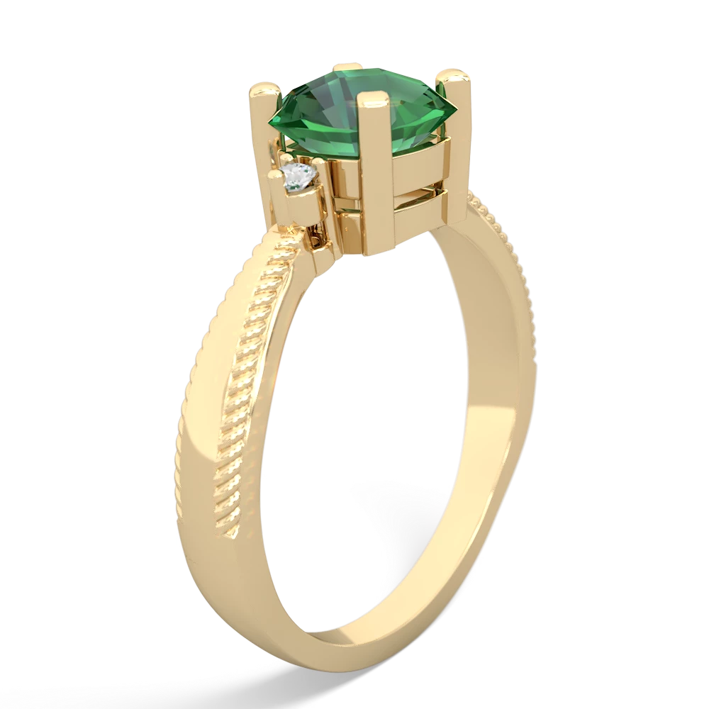 Lab Emerald Cushion Rope 14K Yellow Gold ring R2484