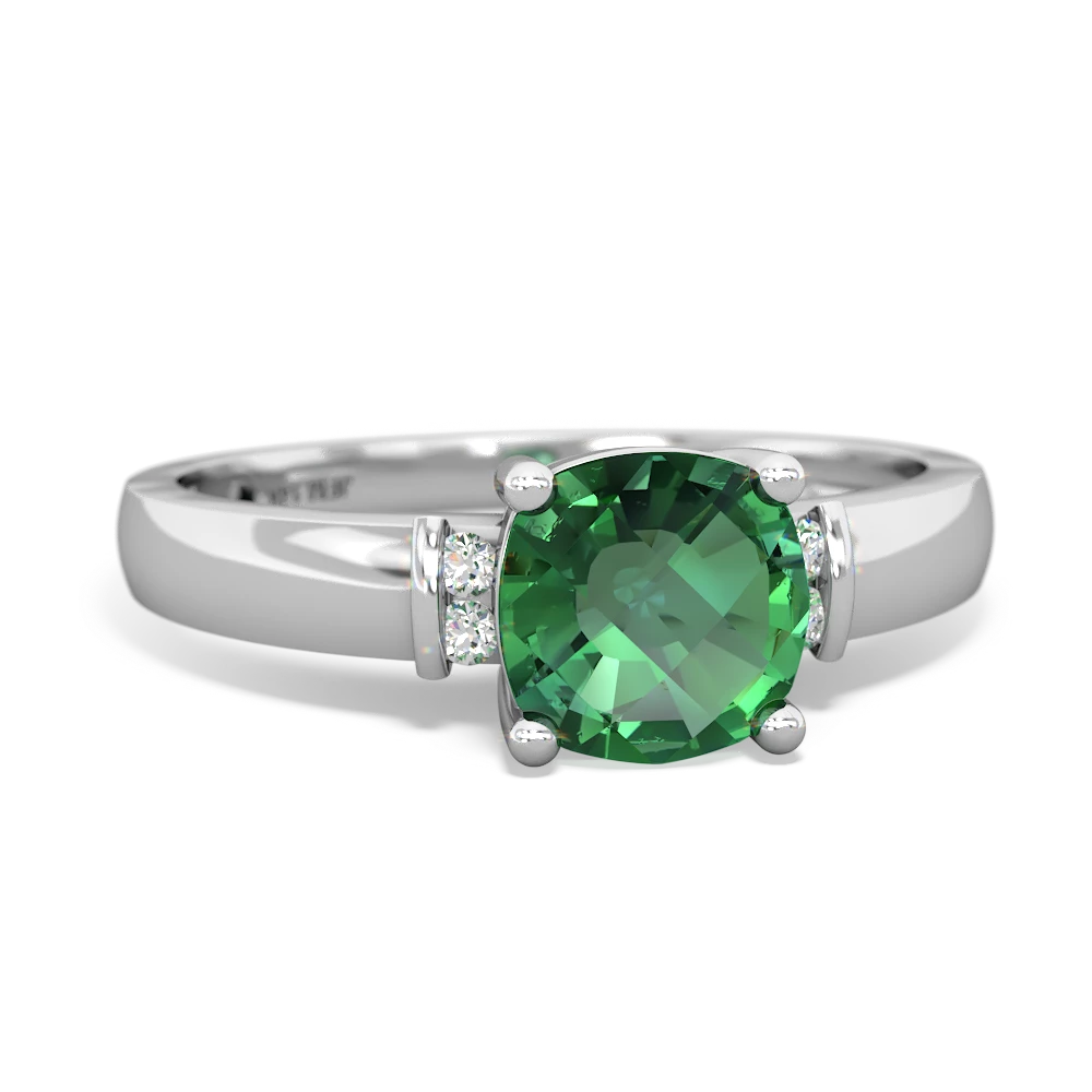 Lab Emerald Simply Elegant Cushion 14K White Gold ring R2489