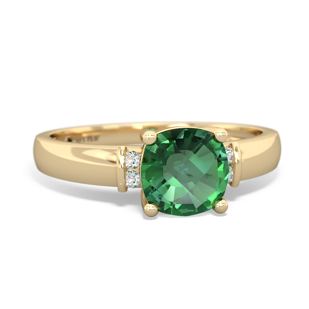 Lab Emerald Simply Elegant Cushion ring - 14K Yellow Gold