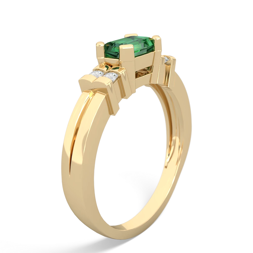 Lab Emerald Art Deco East-West 14K Yellow Gold ring R2590