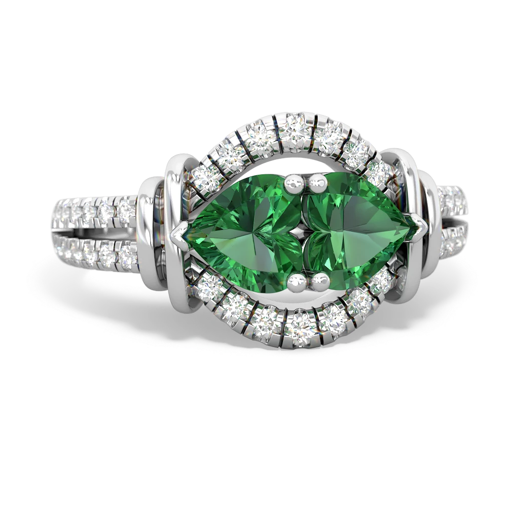 Lab Emerald Art-Deco Keepsake 14K White Gold ring R5630